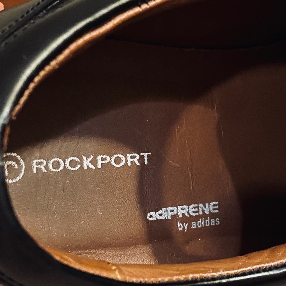 🌟3xHP🌟Like New! Black Leather Rockport Bike Toe Oxford w/ Adiprene Adidas 10W - Picture 4 of 8